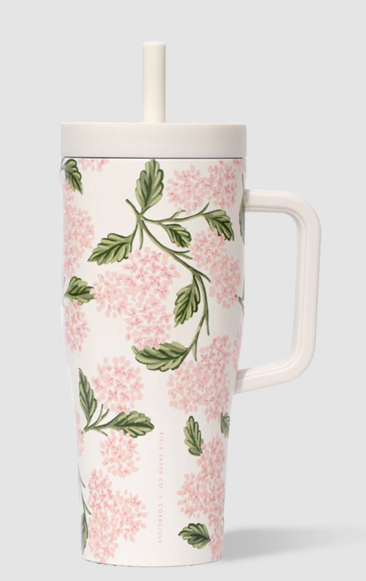 Corkcicle-Rifle Paper Co. Leakproof Cruiser 22oz-Pink Hydrangea