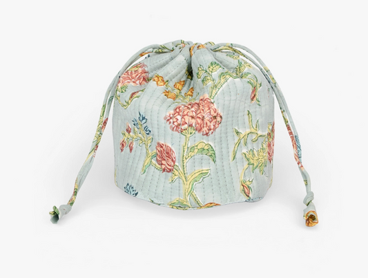 Block Printed Cotton Jewelry Pouch -Sky Vana