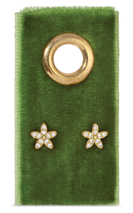 Pave Flower Studs on Velvet Gift Tag