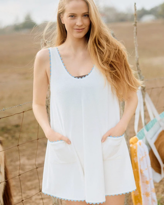 Women's Swing Dress- White w/Light Blue