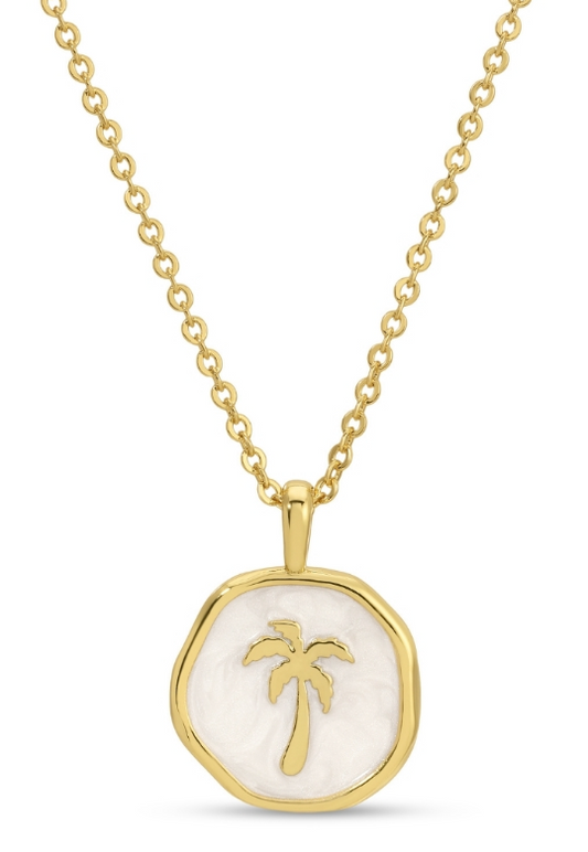 Necklace- Palm Tree/White Enamel Pendant