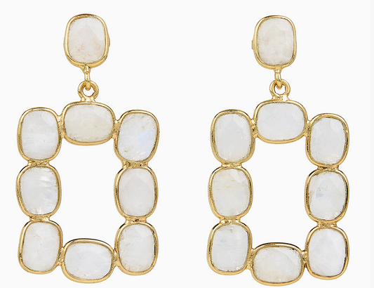 Moonstone Mini Rectangular Bezel Open Drop Earrings