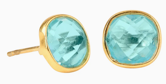Blue Topaz Cushion Shaped Gemstone Stud Earrings