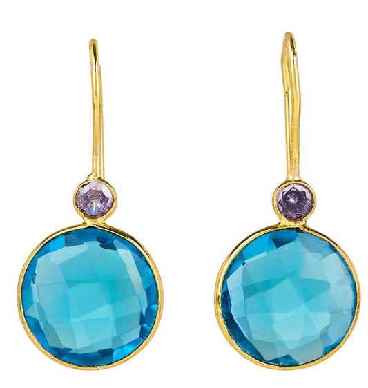 Blue Topaz & Amethyst Double Round Earrings