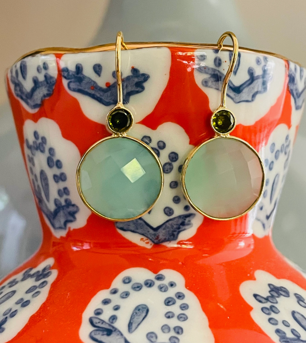 Chalcedony & Peridot Double Round Earrings