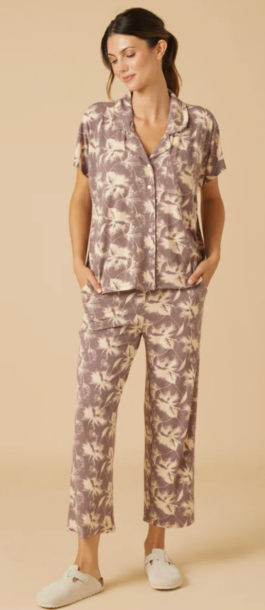 Caftan Top Cropped Pant Set- Driftwood Floral