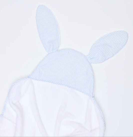 Percale Kids’ Bunny Hooded Towel- Light Blue Skinny Stripe