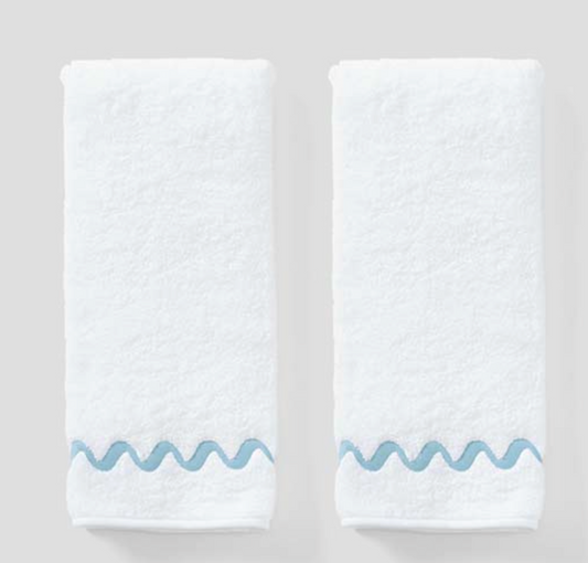 Wave Embroidered Hand Towels-Spa Blue Wave