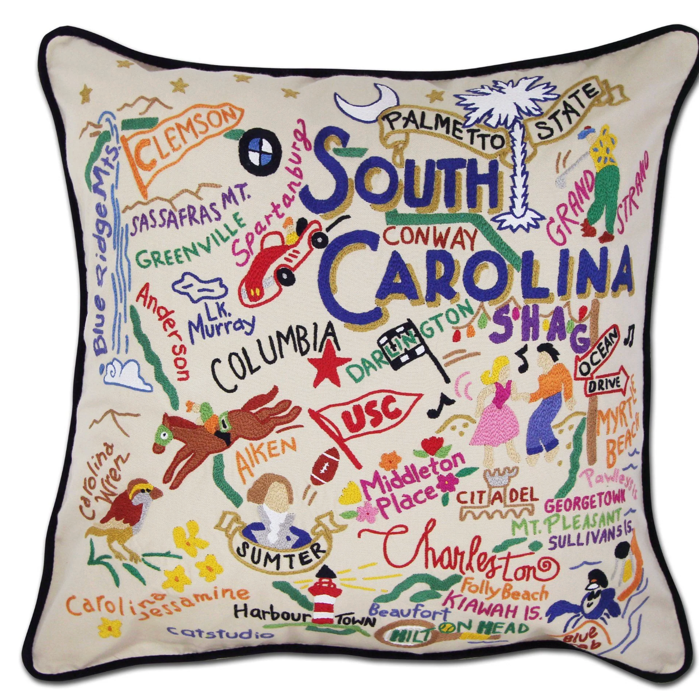 South Carolina Hand-Embroidered Pillow