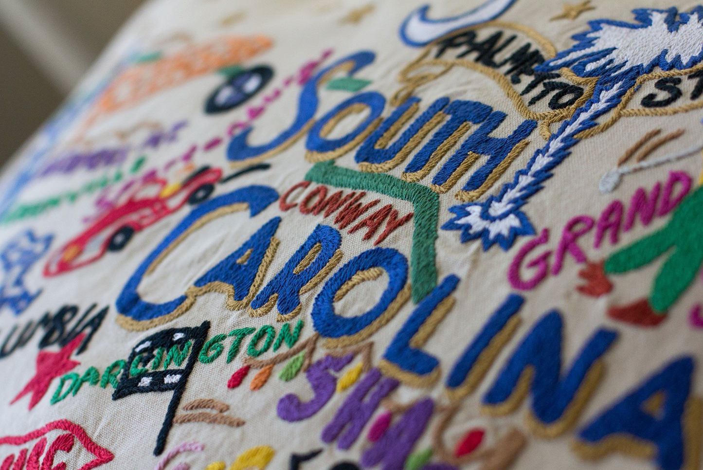 South Carolina Hand-Embroidered Pillow