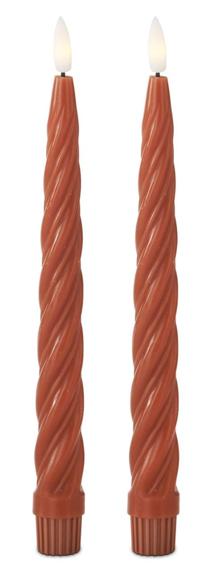 Set of 2 9.75 Inch Rust Spiral LED Taper Candles