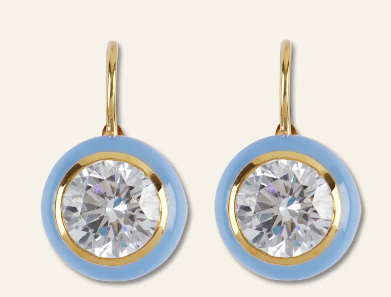 Blue Enamel Bezel Drop Earring