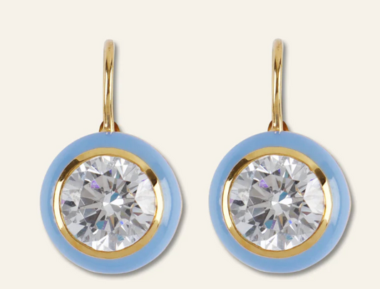 Blue Enamel Bezel Drop Earring