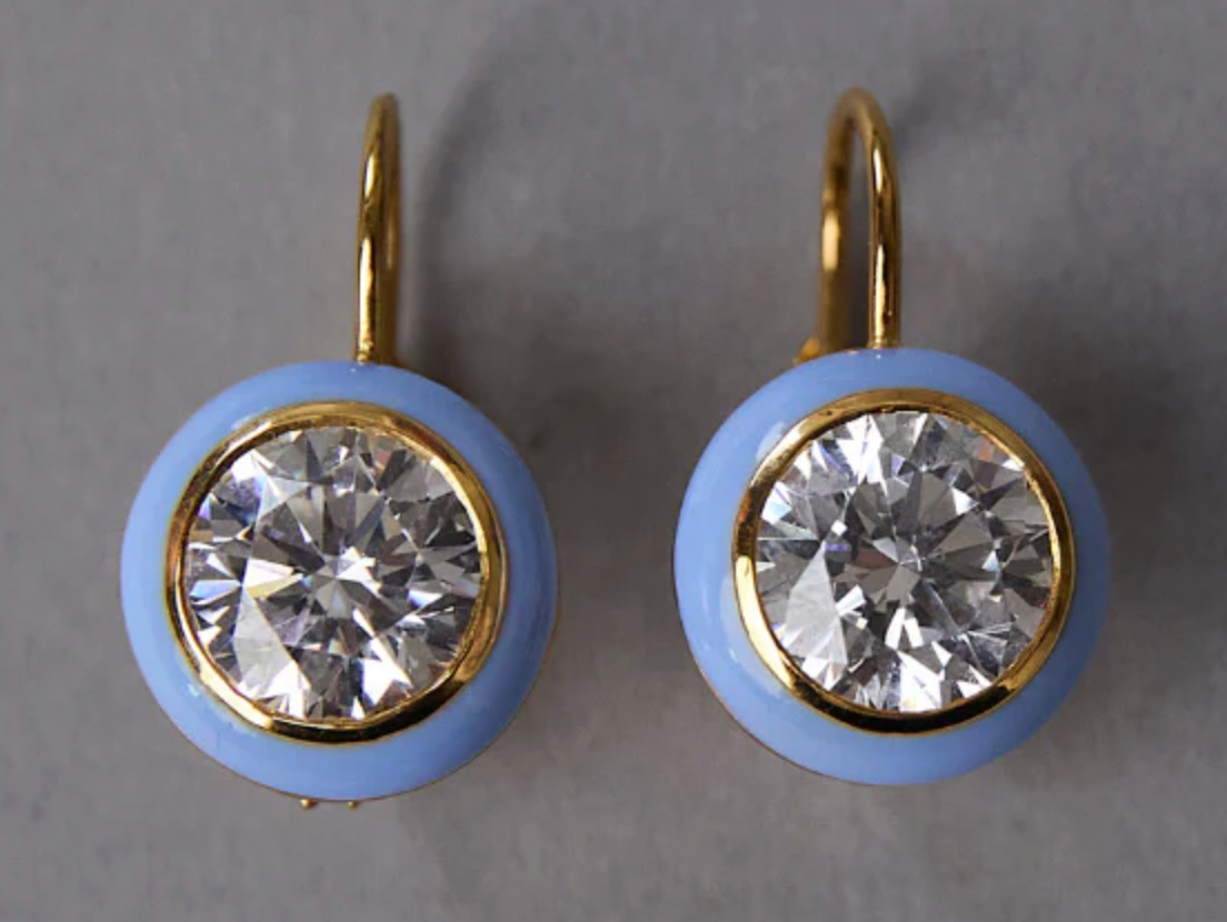 Blue Enamel Bezel Drop Earring