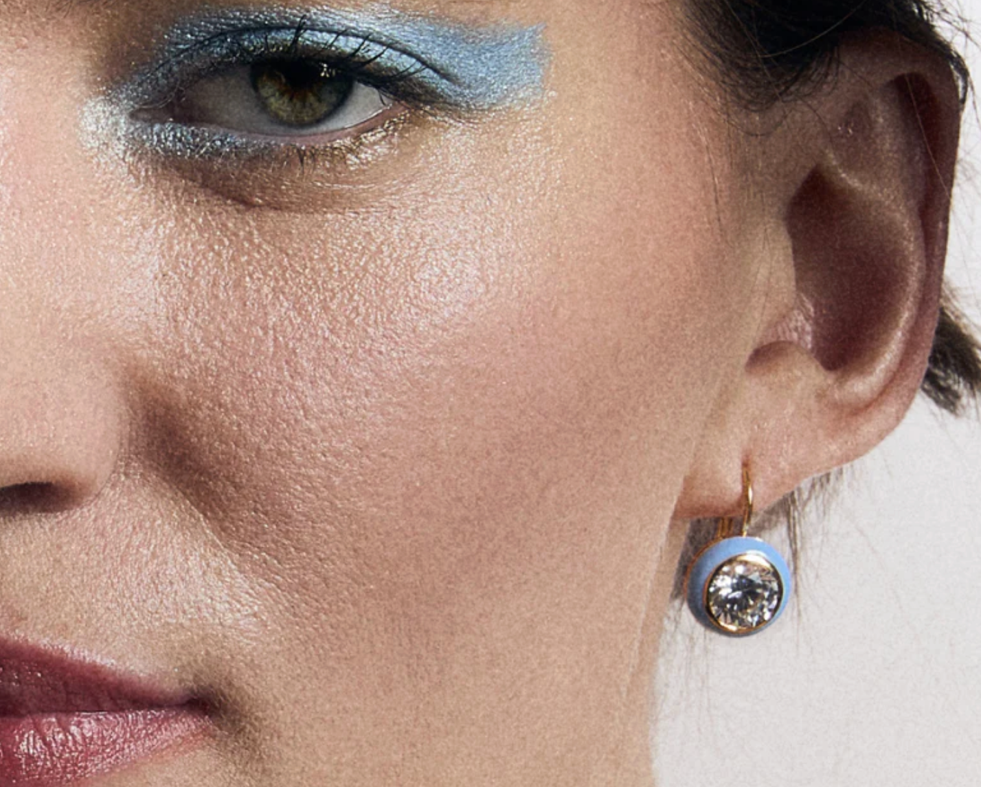 Blue Enamel Bezel Drop Earring