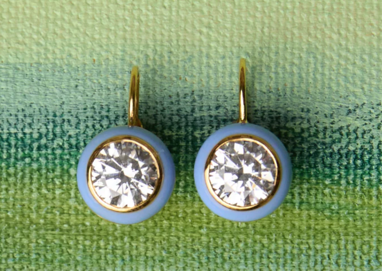 Blue Enamel Bezel Drop Earring