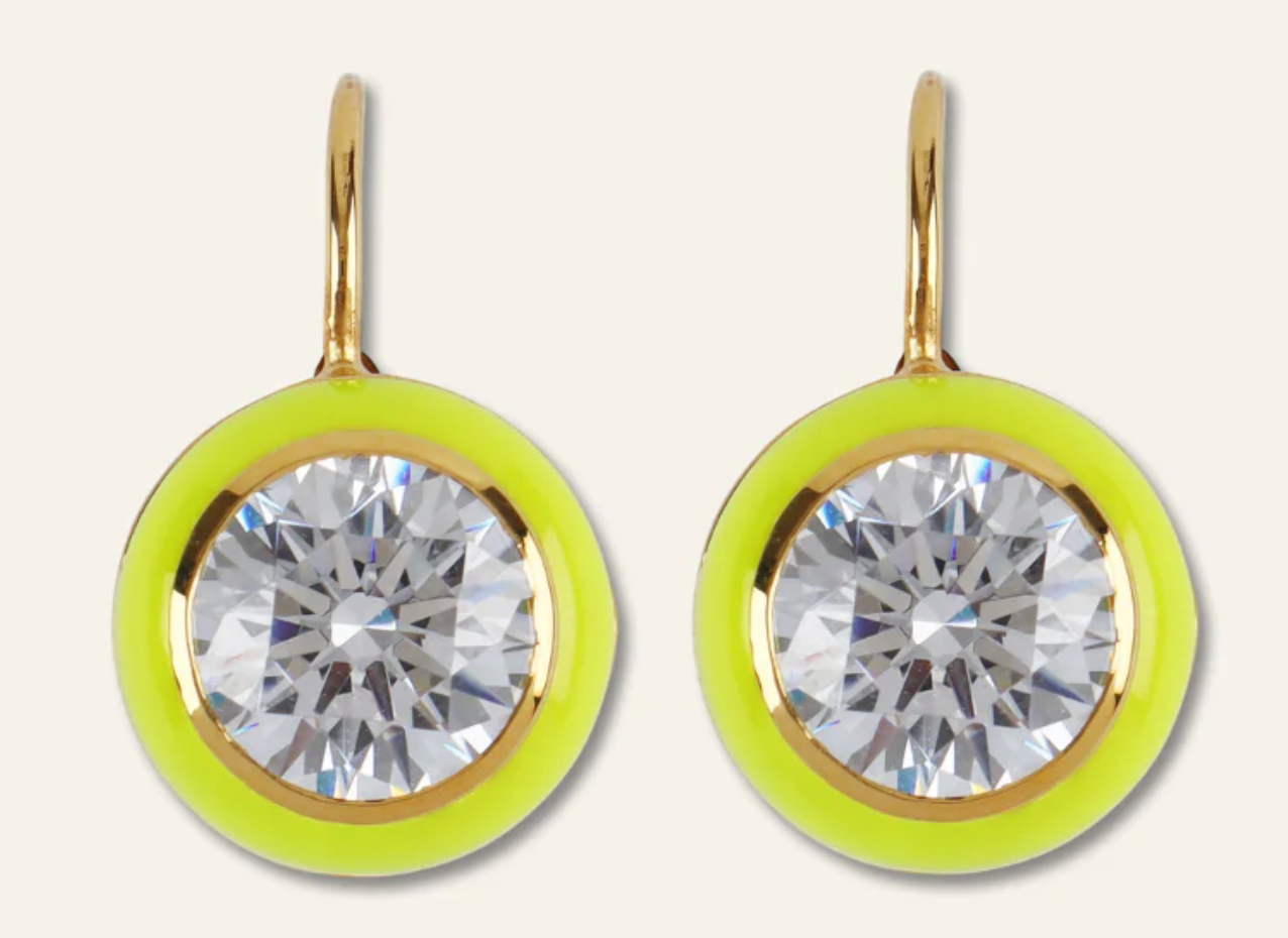 Chartreuse Enamel Bezel Drop Earring