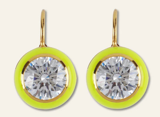 Chartreuse Enamel Bezel Drop Earring