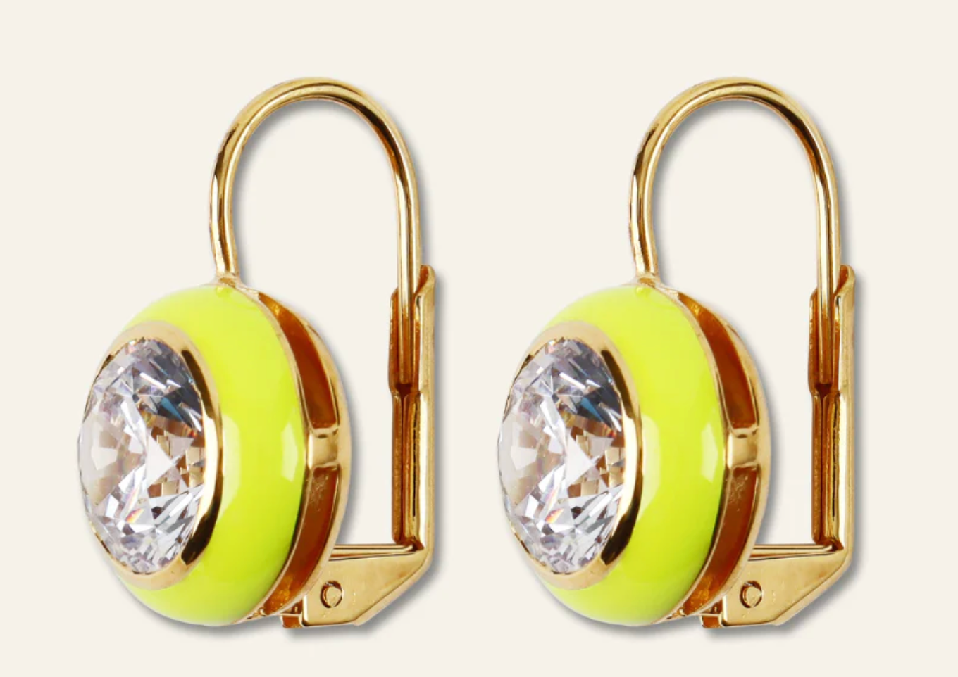 Chartreuse Enamel Bezel Drop Earring