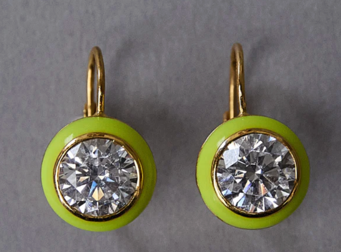 Chartreuse Enamel Bezel Drop Earring