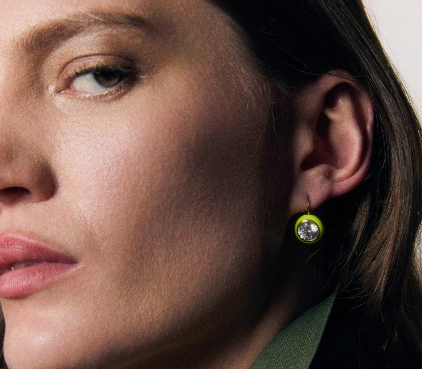 Chartreuse Enamel Bezel Drop Earring