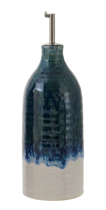 26 oz. Stoneware Oil Cruet with Stainless Steel Spout, 3 Colors (Each One Will Vary)