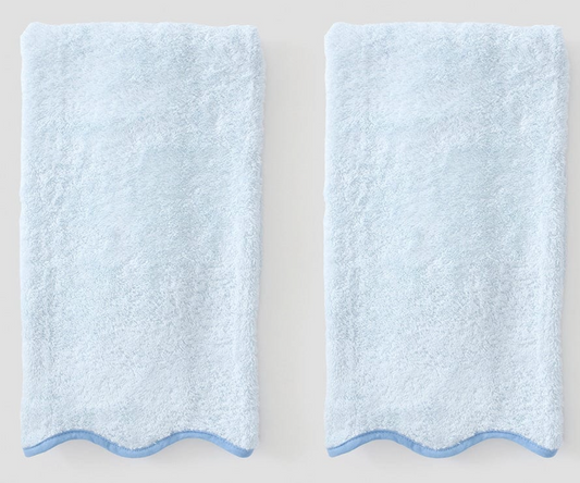 Scallop Hand Towels-French Blue on Light Blue