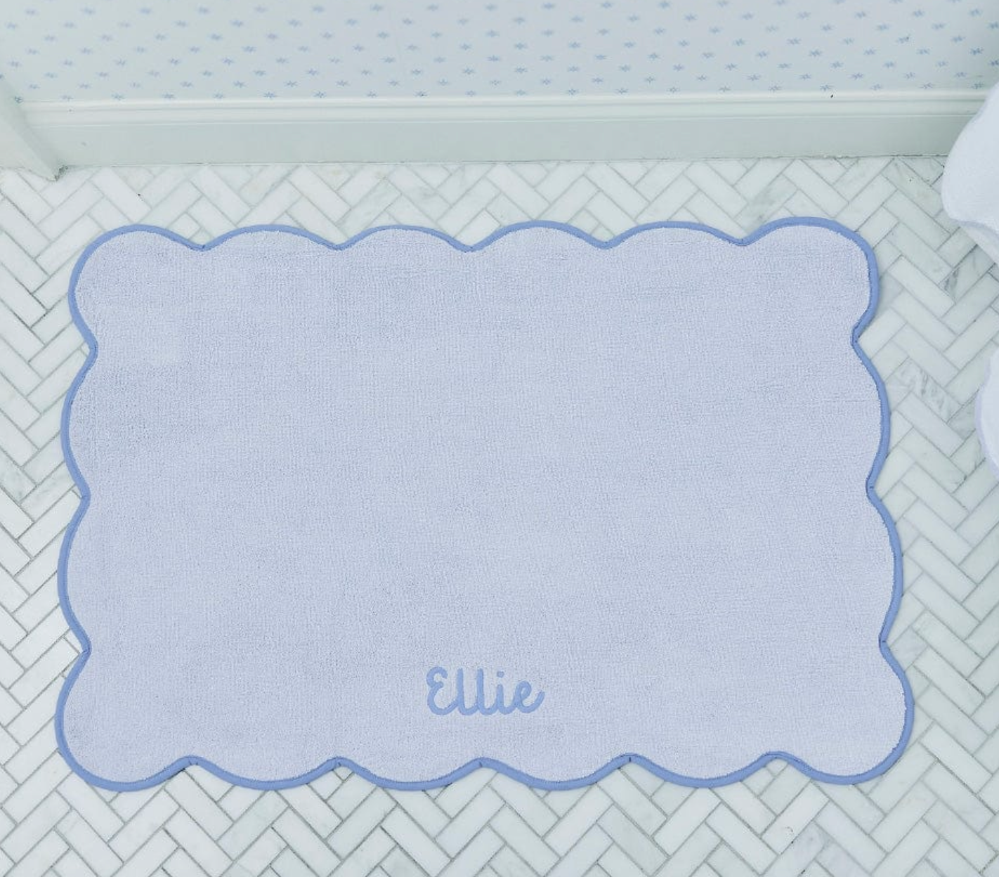 Scallop Bath Mat-French Blue on Light Blue