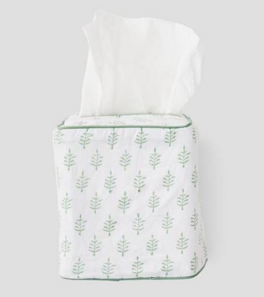 Cotton Tissue Box Cover- Light Green Leaf
