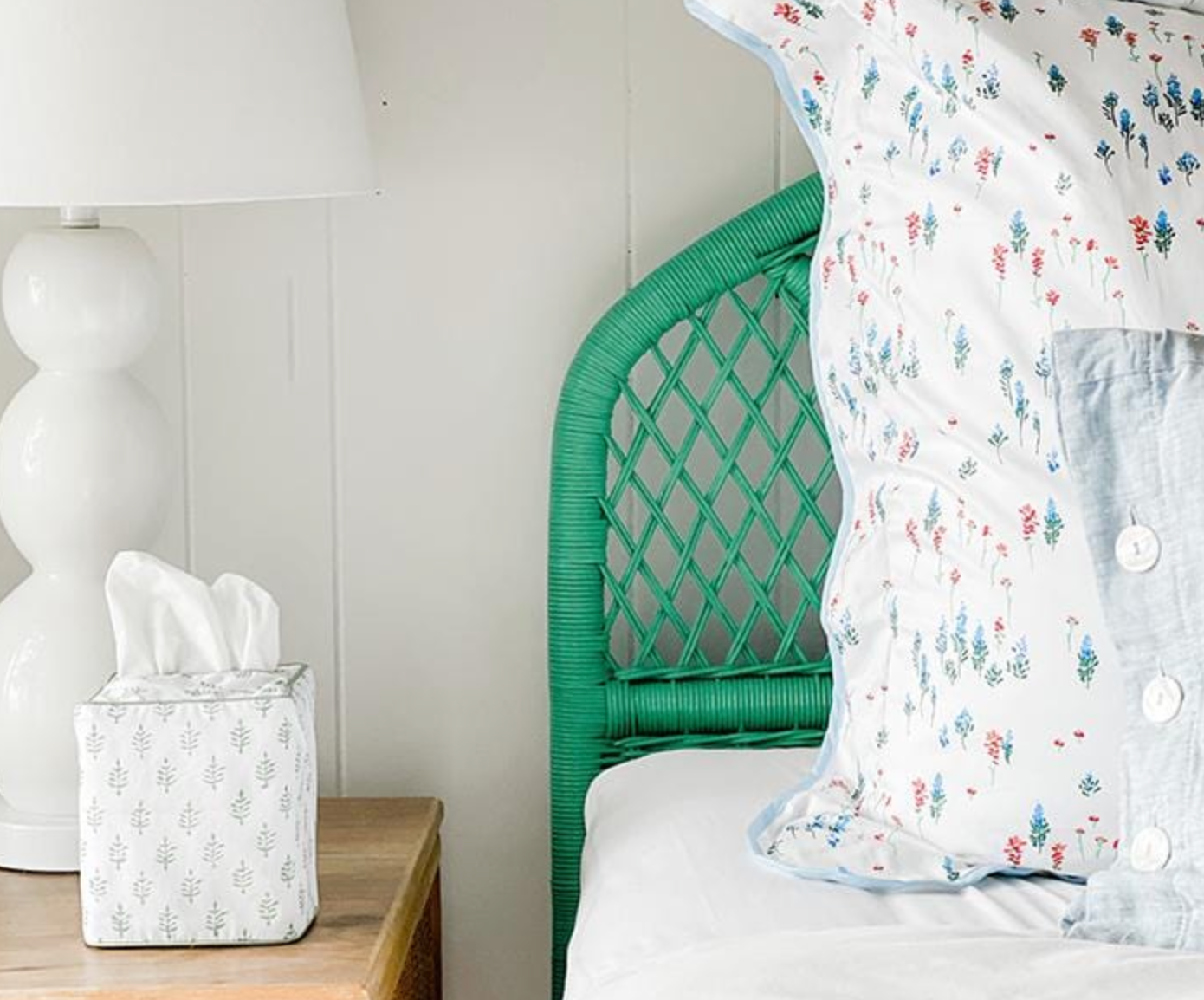 Cotton Tissue Box Cover- Light Green Leaf