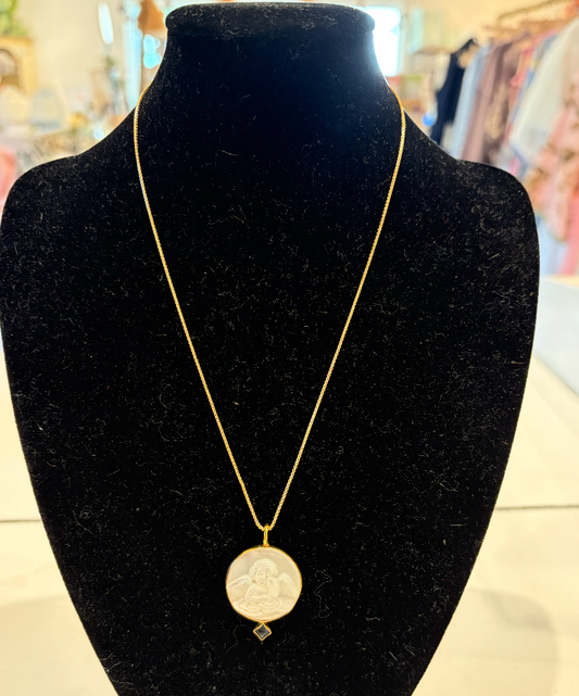Carved Pearl Guardian Angel Necklace