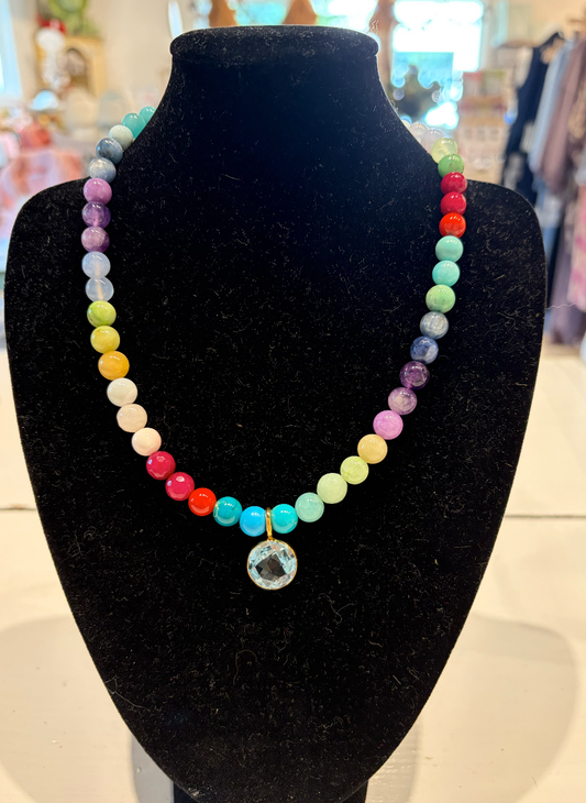 Rainbow Blue Topaz Charm Necklace