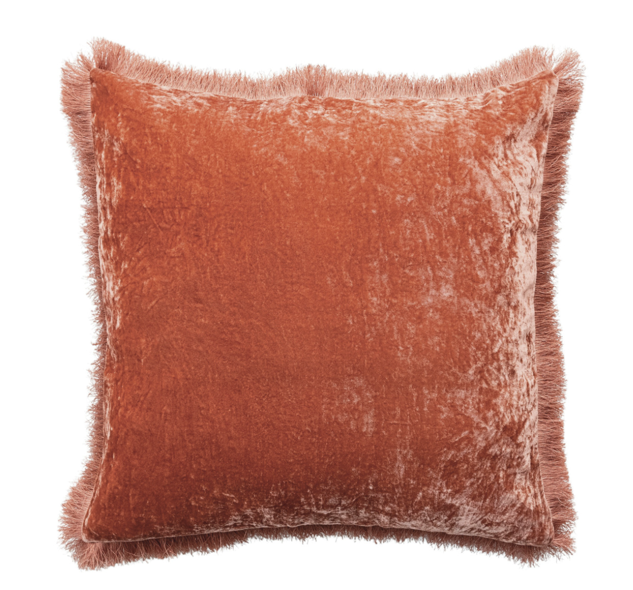 20" Square Fabric Blend Pillow w/ Eyelash Fringe, Clay Color