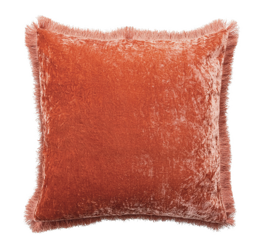20" Square Fabric Blend Pillow w/ Eyelash Fringe, Clay Color