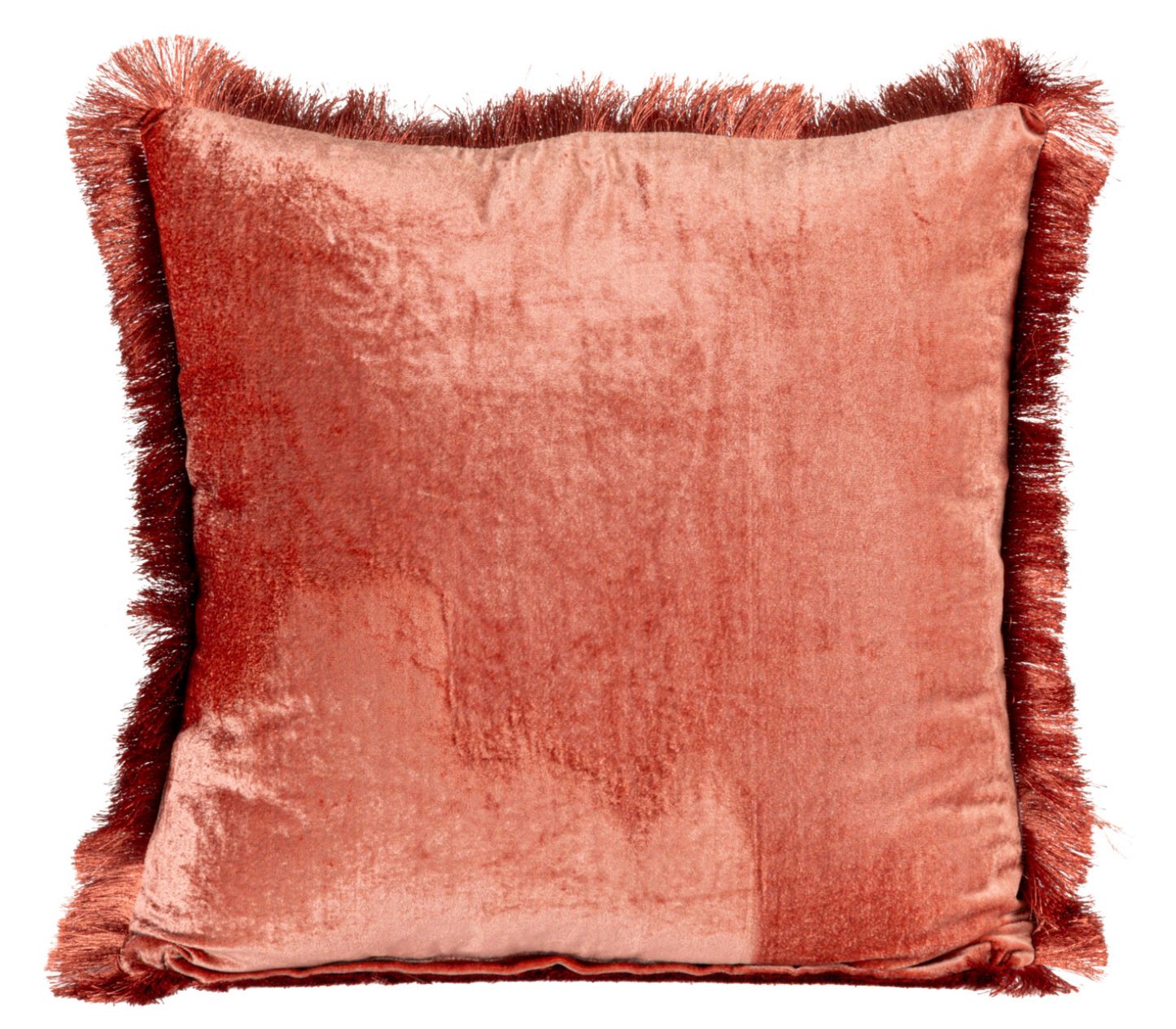 20" Square Fabric Blend Pillow w/ Eyelash Fringe, Clay Color