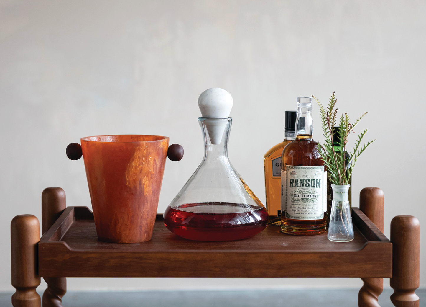 Marbled Resin Bottle Cooler with Ball Handles, Sienna Color & Brown (Each One Will Vary)