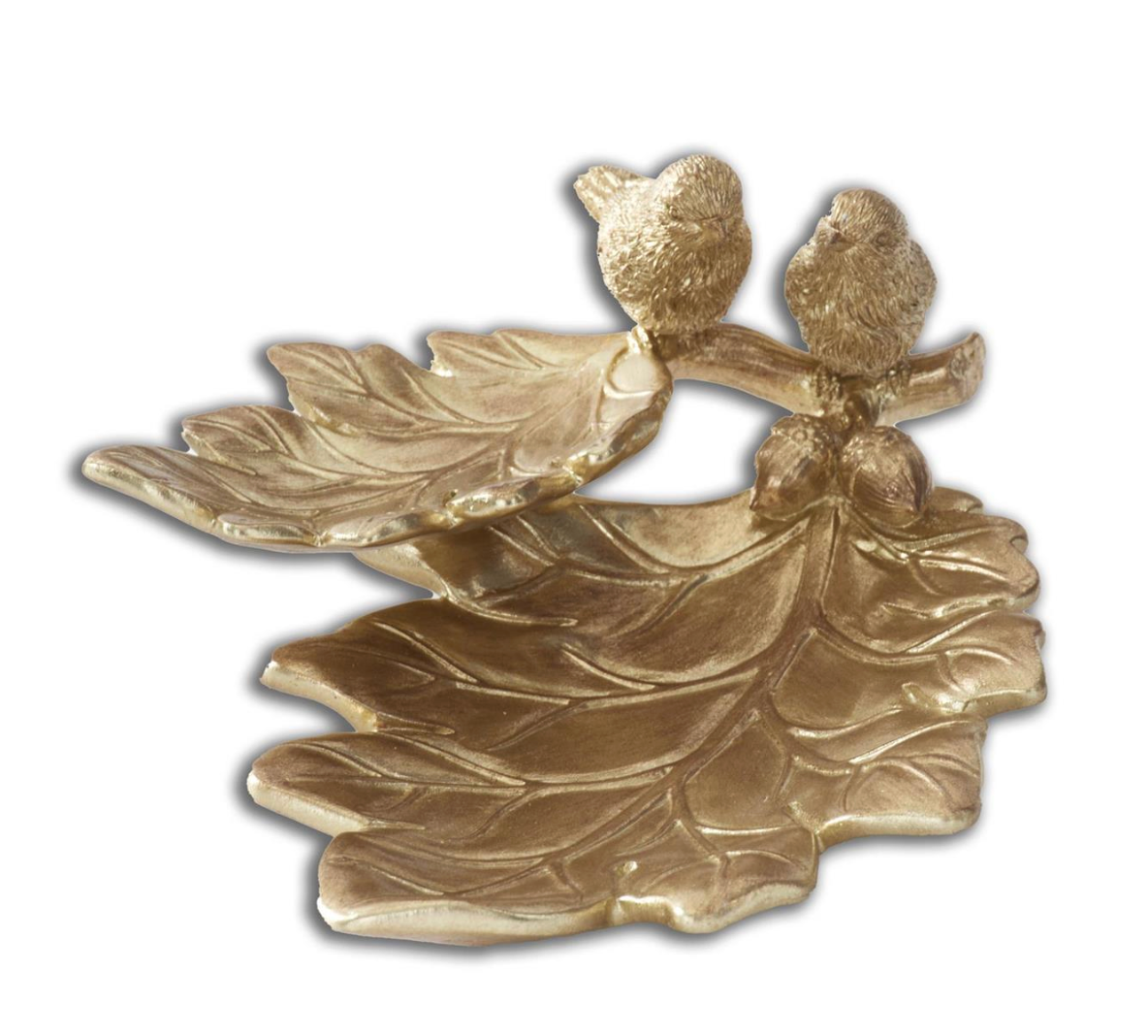 8.5 Inch Gold Resin Leaf Tray w/Birds