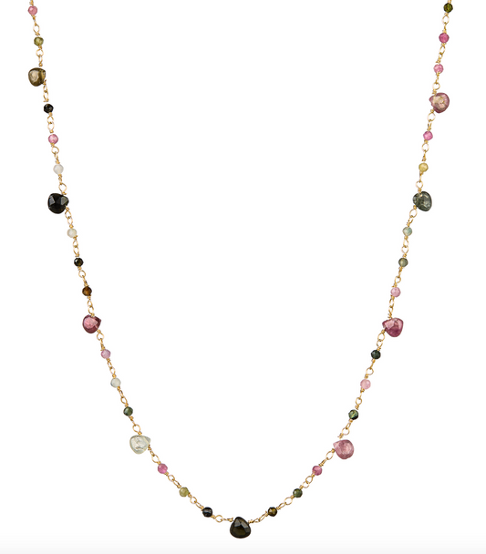 Multi Tourmaline Gemstone Teardrops Necklace