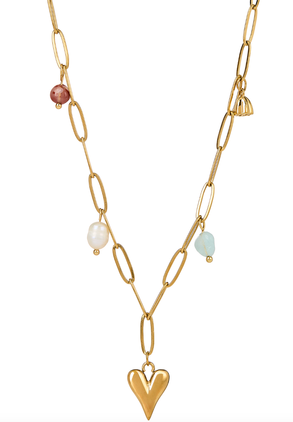 Heart Charm Necklace with Paper Clip Chain