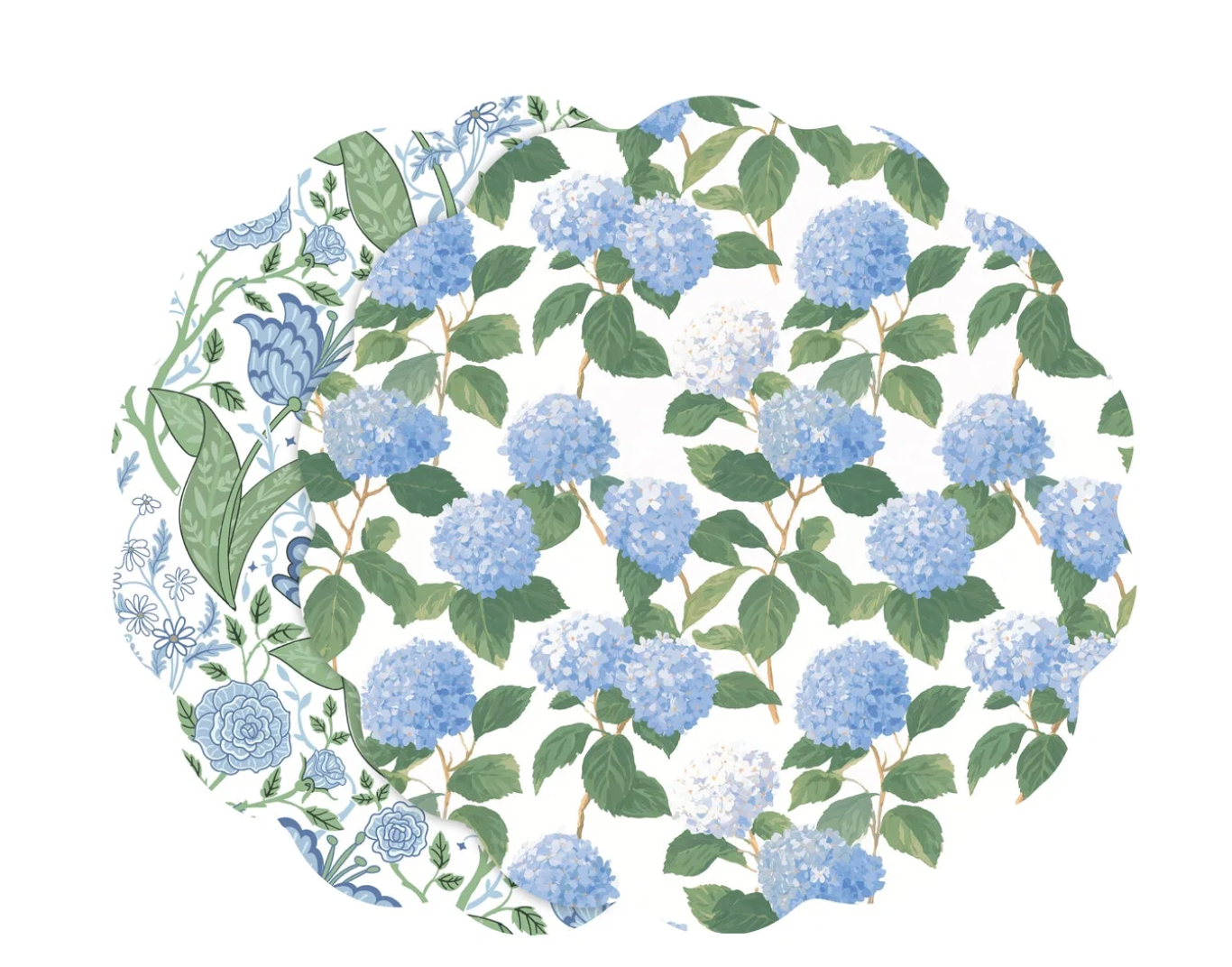 VIDA Blue Hydrangea andFloral Reversible Placemats Set of 4 (Blue and Green)