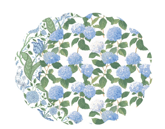 VIDA Blue Hydrangea andFloral Reversible Placemats Set of 4 (Blue and Green)
