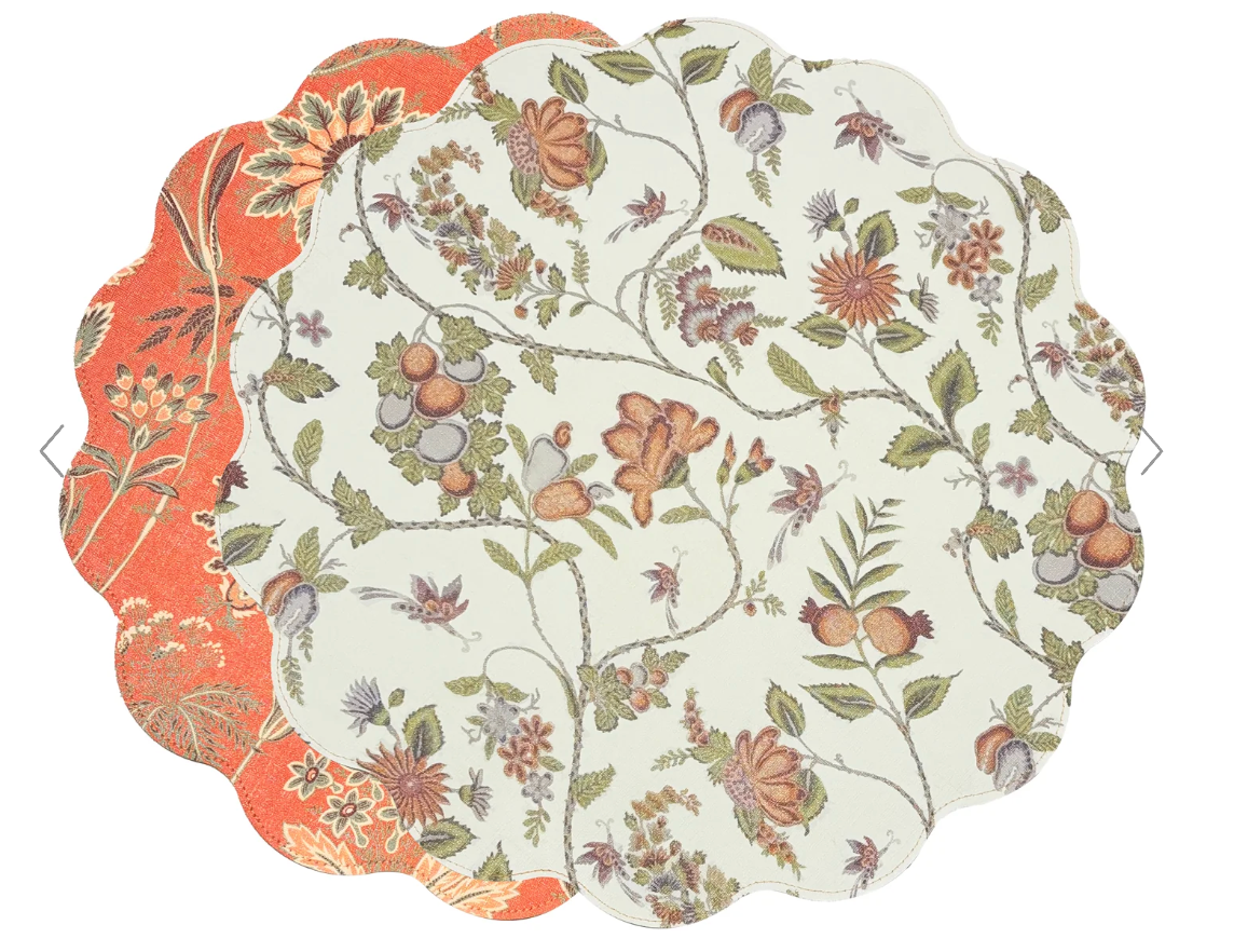 VIDA Autumn and Branches Reversible Round Placemats Set of 4 Persimmon & Green