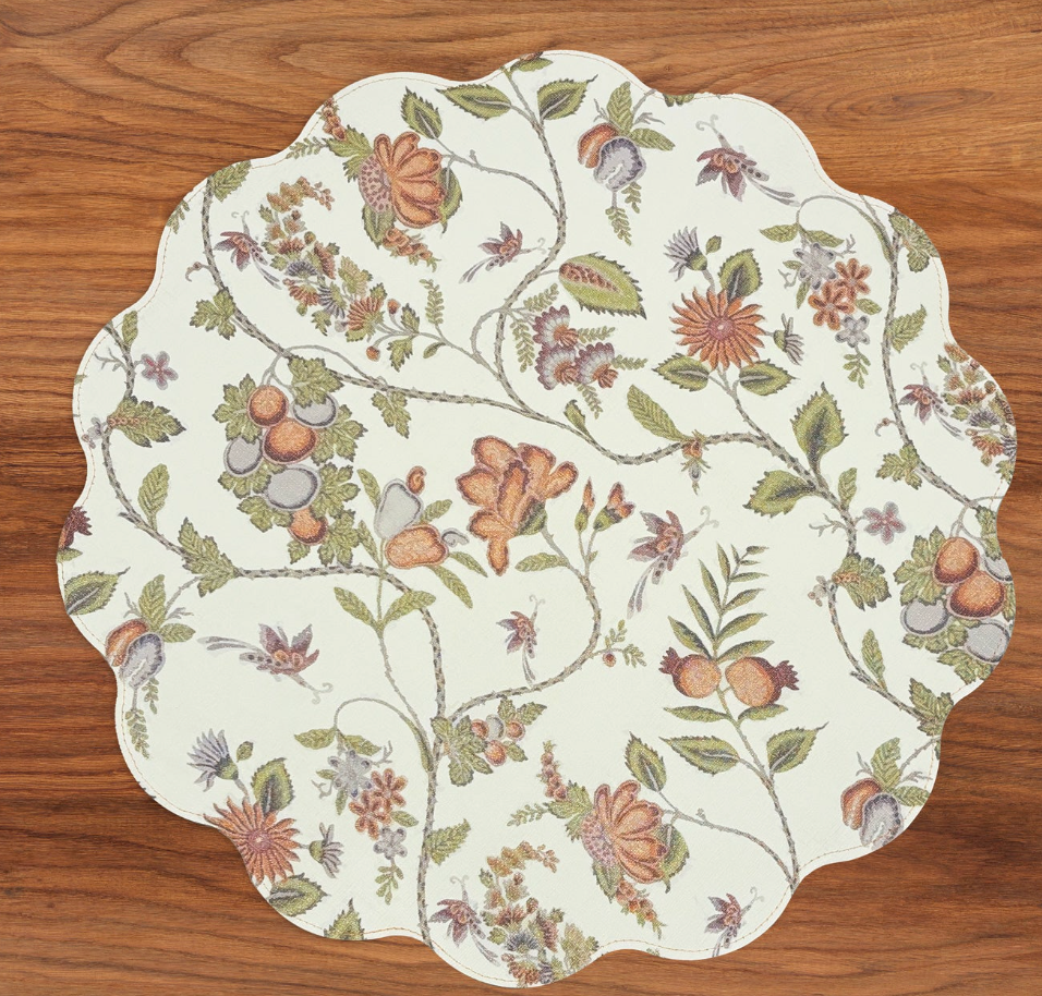 VIDA Autumn and Branches Reversible Round Placemats Set of 4 Persimmon & Green