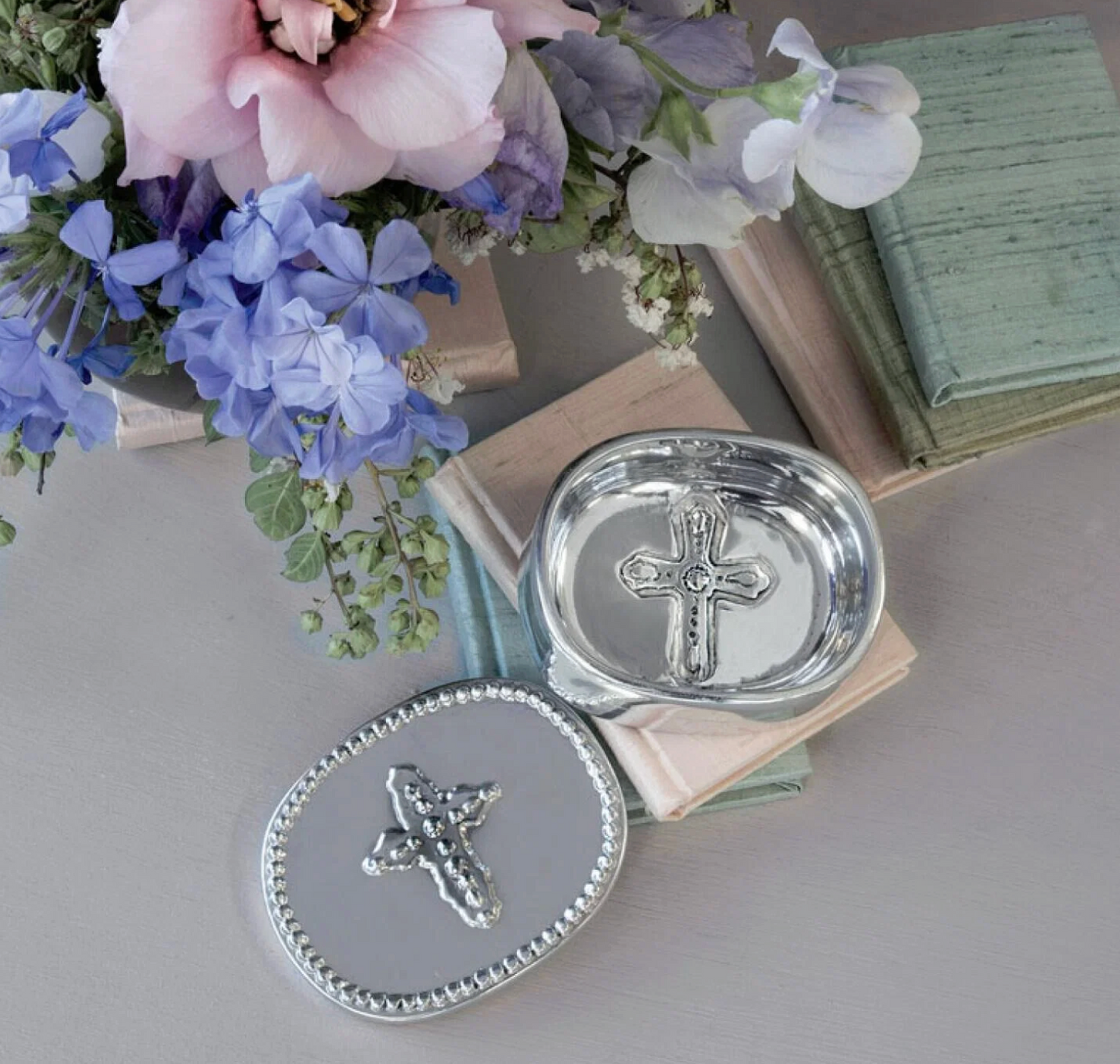 BABY Peek-A-Boo Cross Oval Keepsake Box