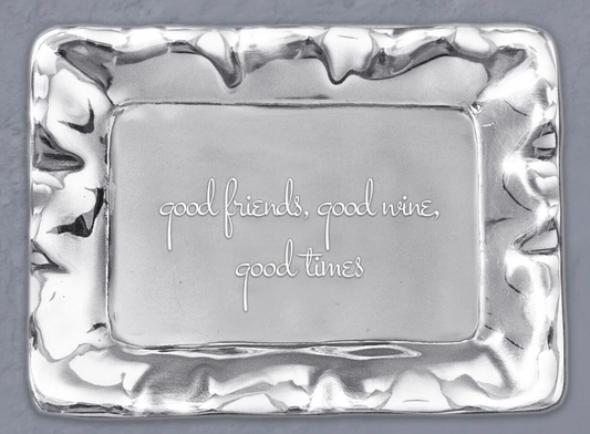 GIFTABLES Vento Rectangular Engraved Tray "good friends, good wine, good times"