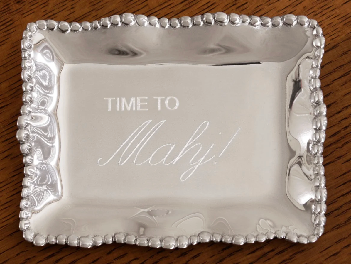GIFTABLES Organic Pearl Rectangular Engraved Tray "Time to Mahj!"