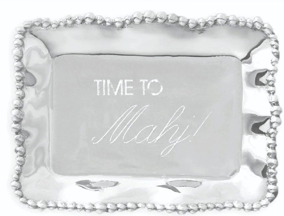GIFTABLES Organic Pearl Rectangular Engraved Tray "Time to Mahj!"