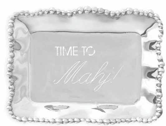GIFTABLES Organic Pearl Rectangular Engraved Tray "Time to Mahj!"