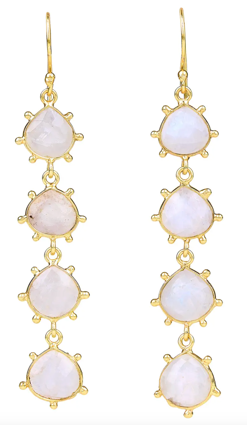 Moonstone Four Drops with Gold Spikes