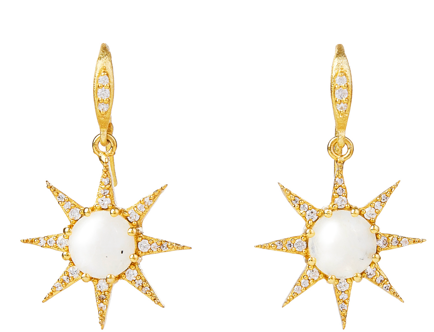 Moonstone Cabochon Sun Drop Earrings